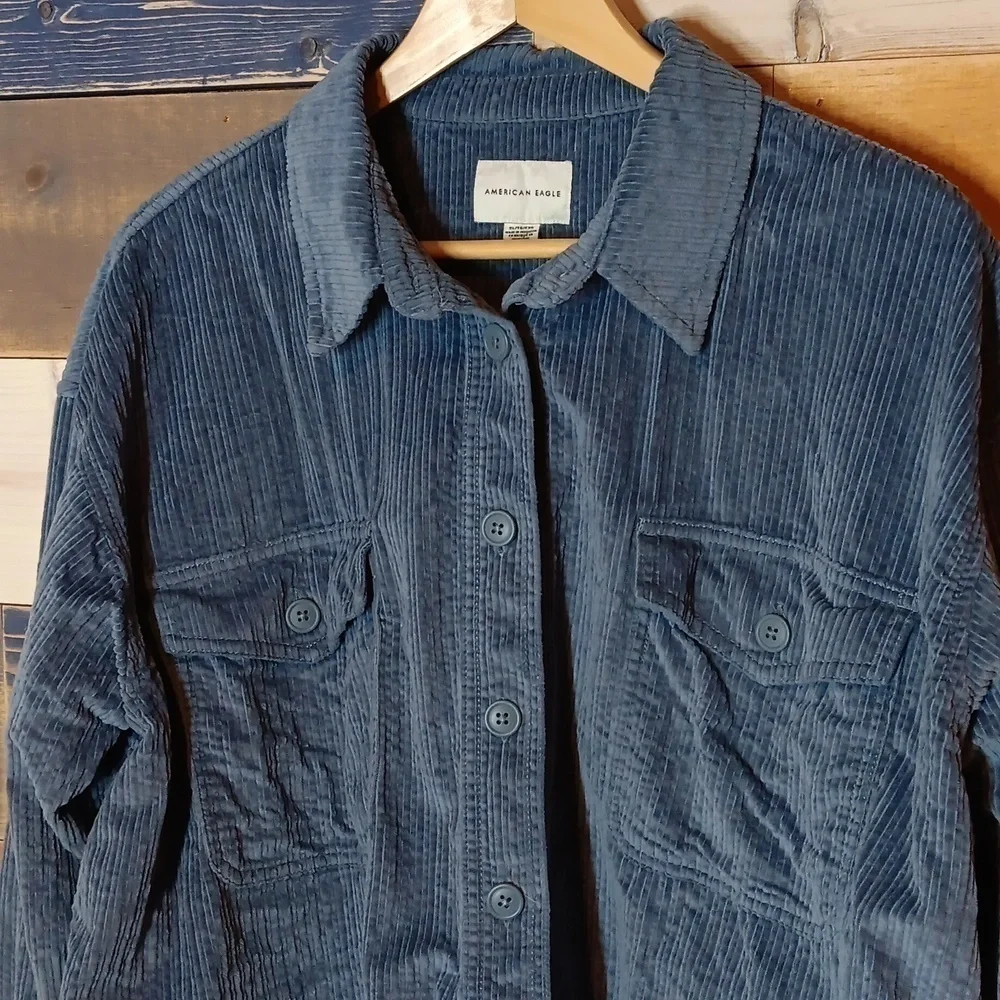 American Eagle Outfitters Velvet Corduroy Shacket XL blue - Picture 2 of 7